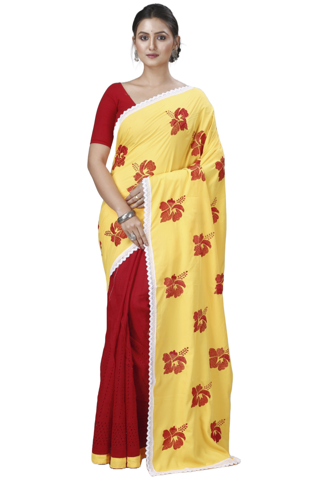 Yellow Red Pure Cotton Teru Hand Loom Saree (1260)